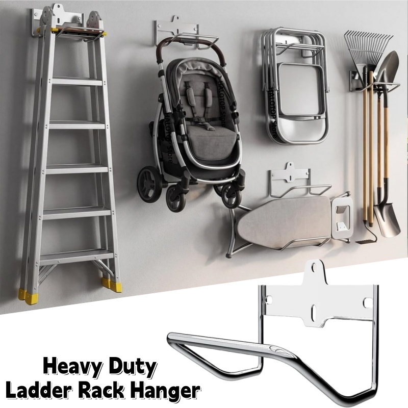 Workshop Tools On Wall - Zwaarbelastbaar metalen ladderrek, wandgemonteerde ladderhaken, garage-wandorganizer,