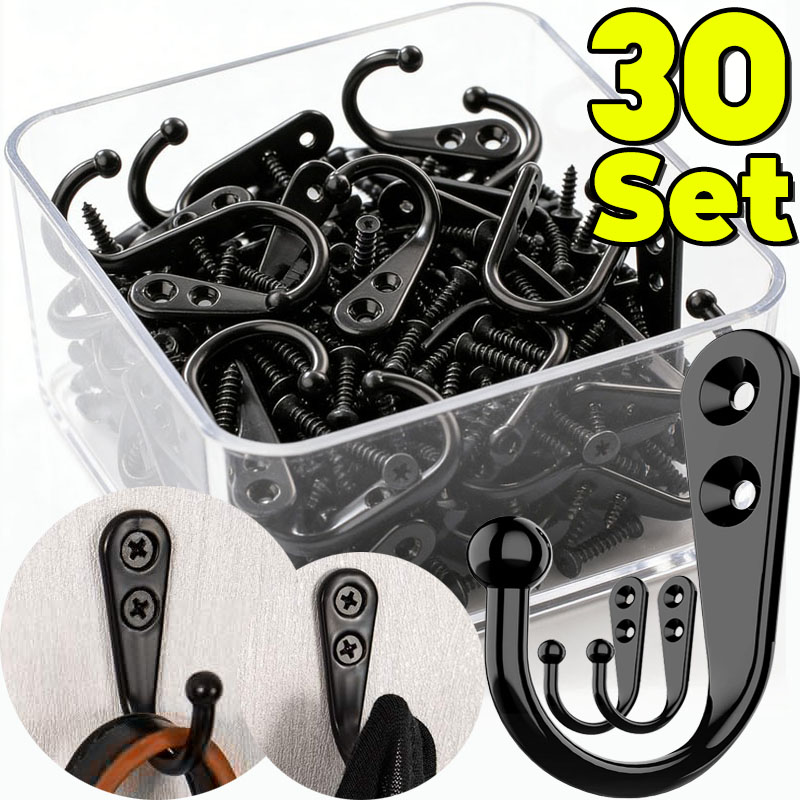 Screw Organizer Kit - Zwarte metalen haken met schroeven, wandmontage
