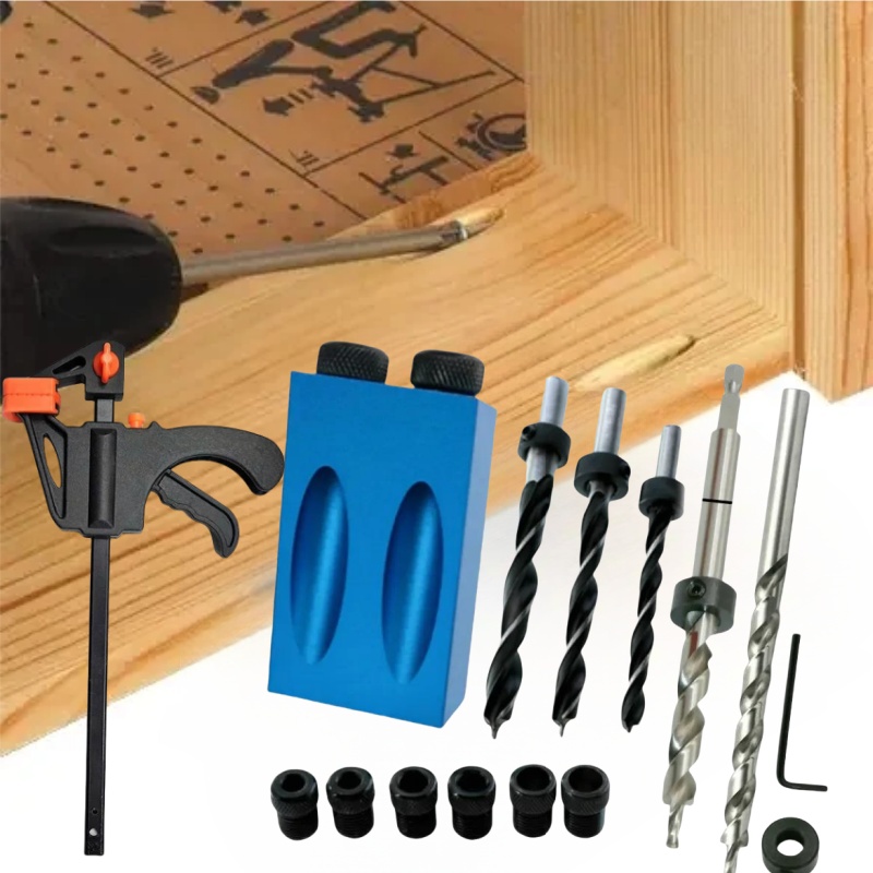 Pocket Hole Jig - Zakgatboorjig, deuvelboor, houtverbinding gereedschapset, 6/8/10mm, 15