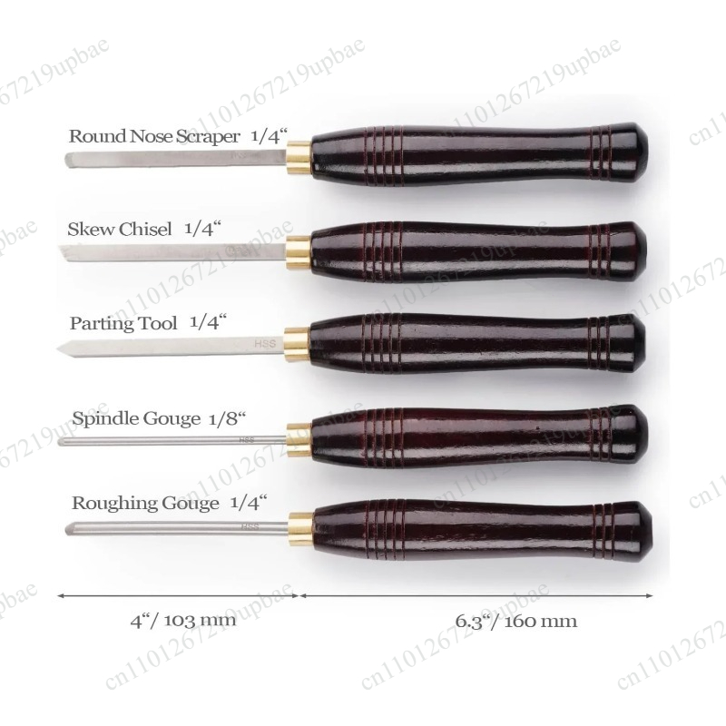 Chisel Set Wood - 5-delige HSS-draaibankbeitelset, snelstaal houtdraaigereedschap met houten