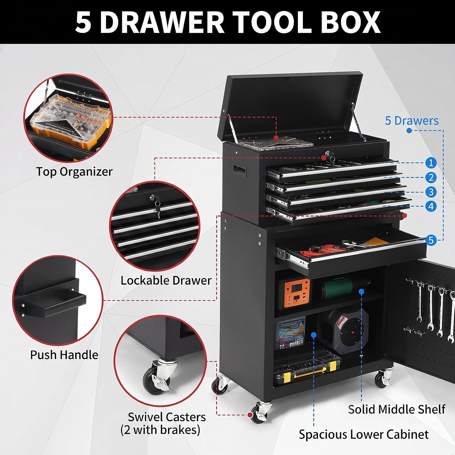 5-laden rolbare gereedschapska - Workshop Tools Box recensie en prijs
